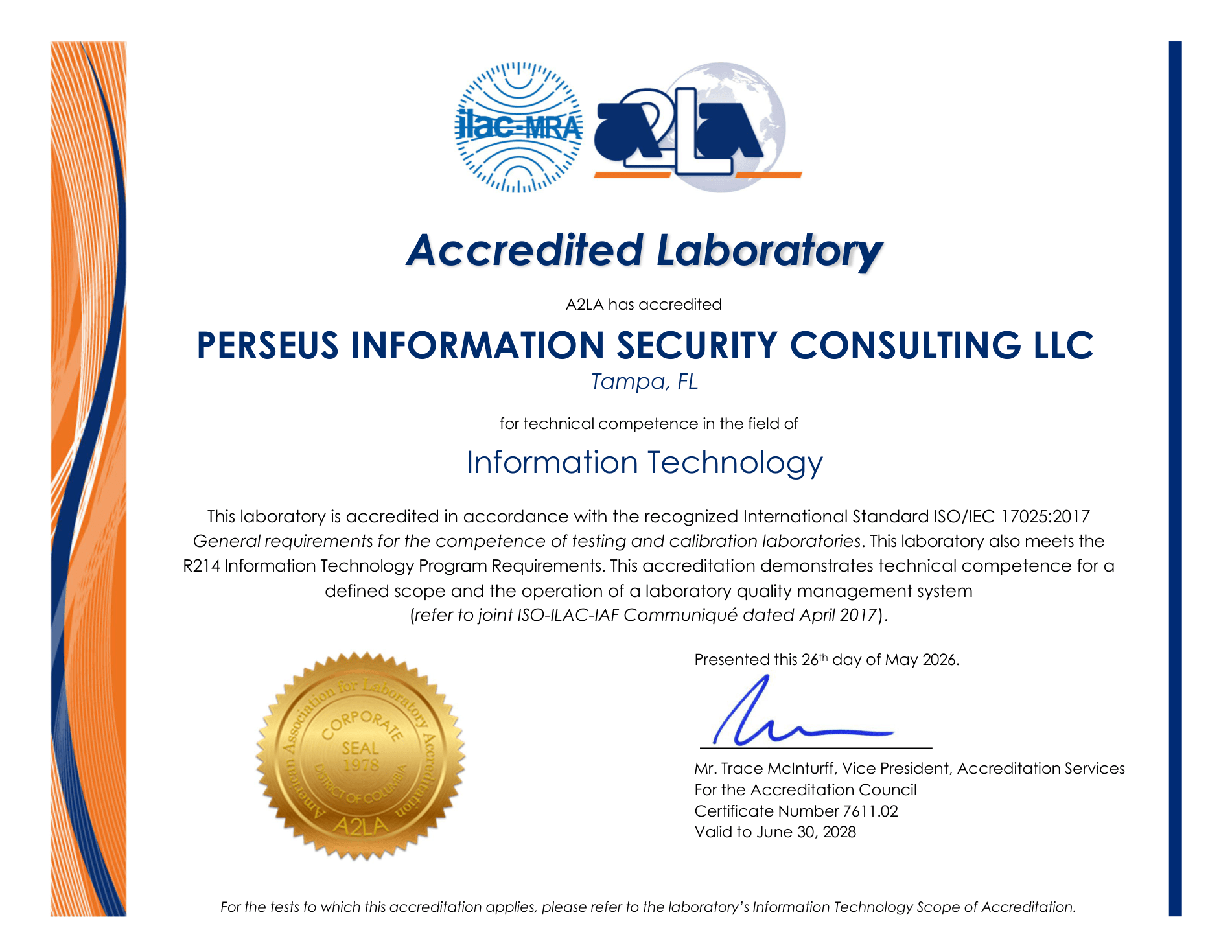 A2LA — ISO/IEC 17025 Testing Laboratory