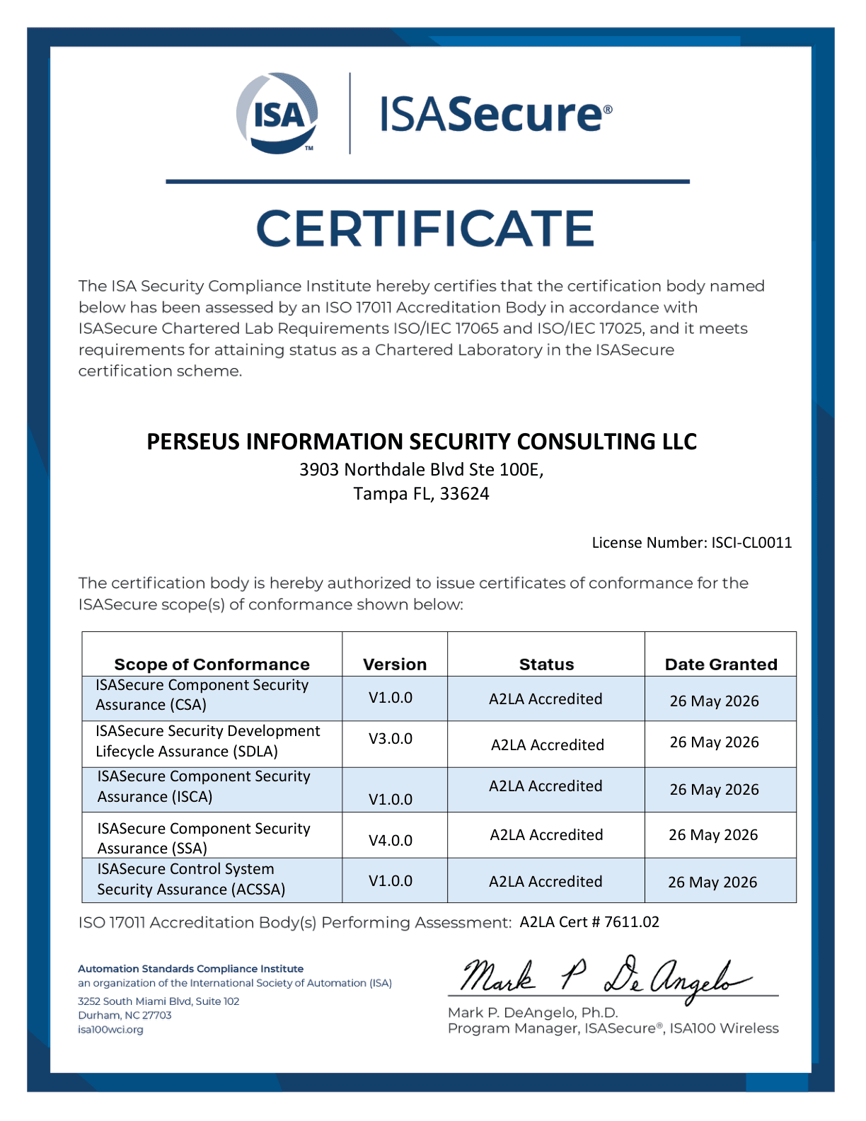 ISASecure Recognized Certification Body